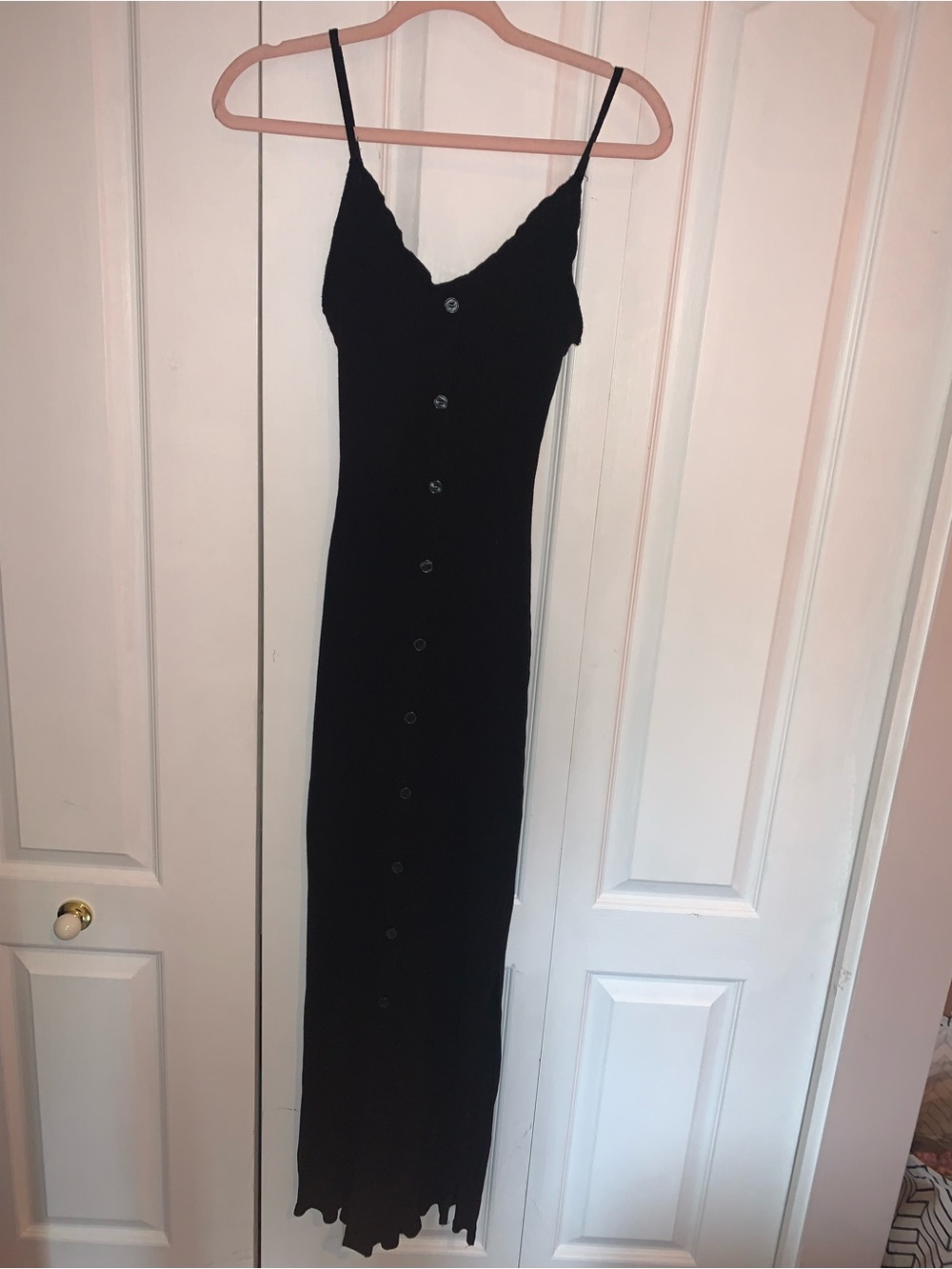 Ardene Black Button-Front Spaghetti-Strap Maxi Dress